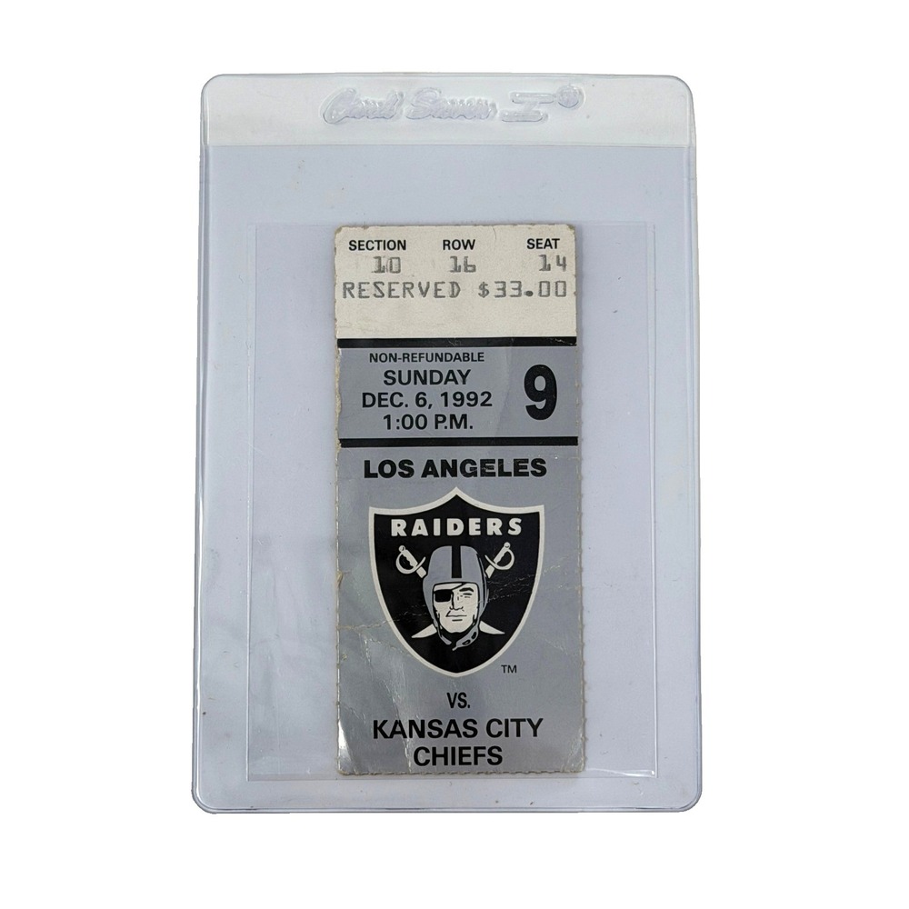 Raiders‎ Chiefs Ticket Stub 1992 Jay Schroeder 3 TD Tim Brown HOF